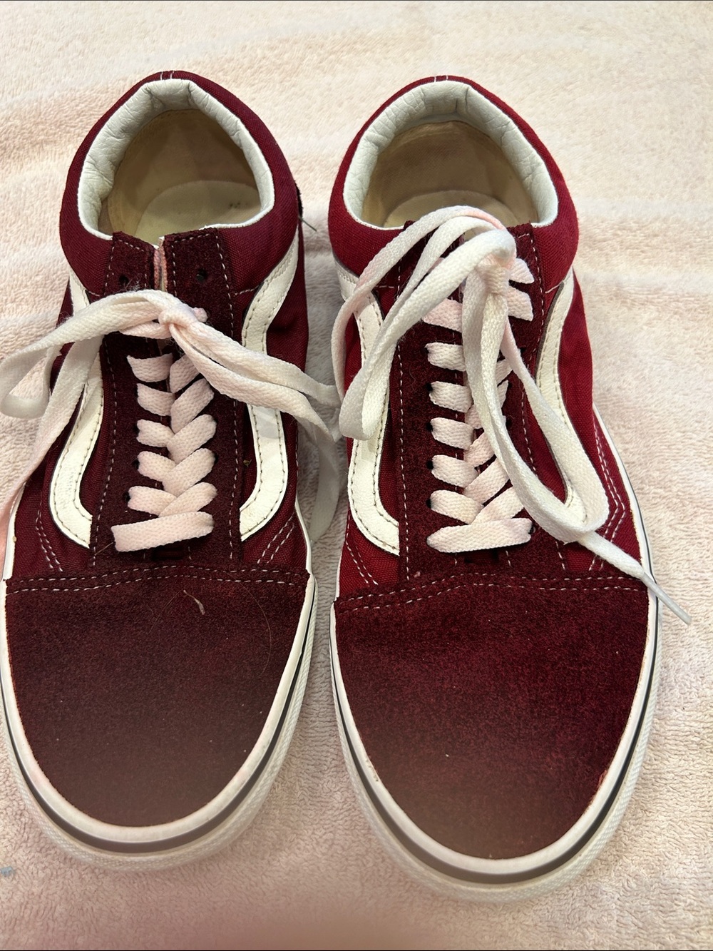 Vans Burgundy & White Low-Top Suede/Canvas Sneakers